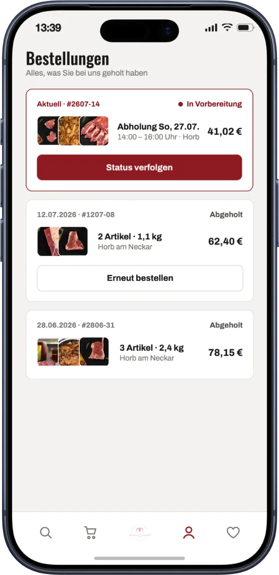 Murat Lamm – Bestell-App – Frühere Bestellungen
