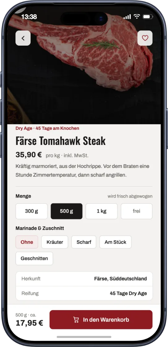 Murat Lamm – Bestell-App – Produkt im Detail