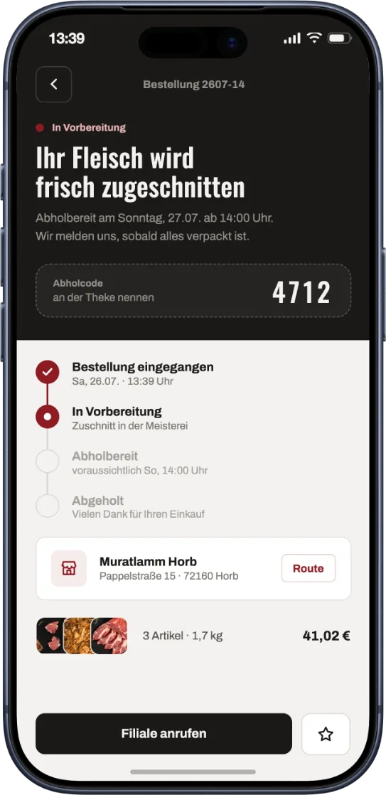 Murat Lamm – Bestell-App – Bestellstatus