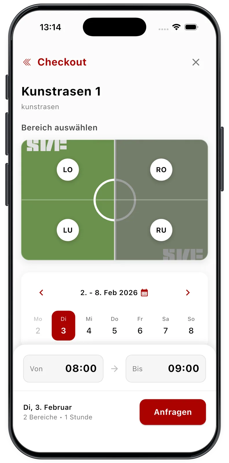SV Fellbach – Reservierungs-App – Bereich & Zeitraum wählen